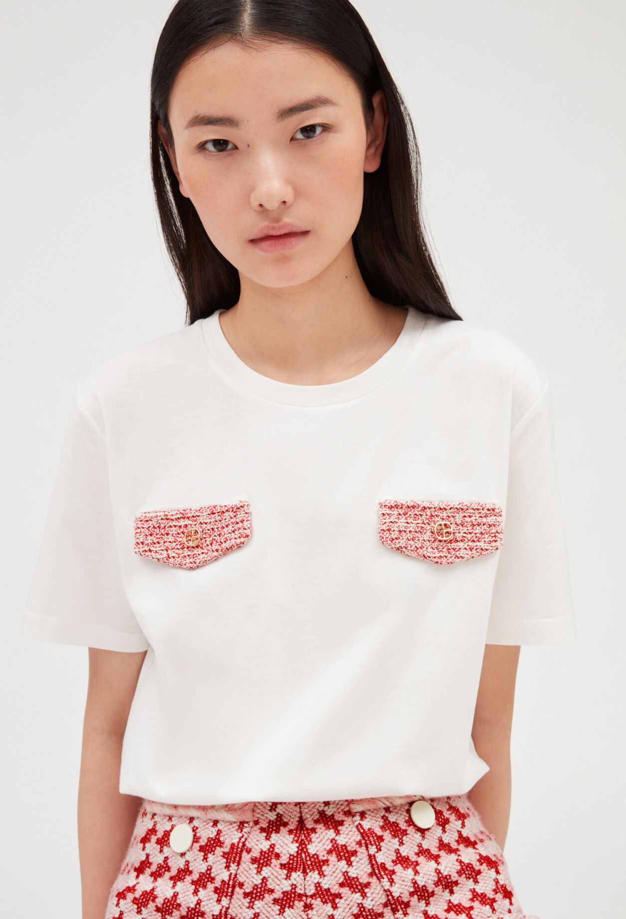 T-shirt écru poches tweed