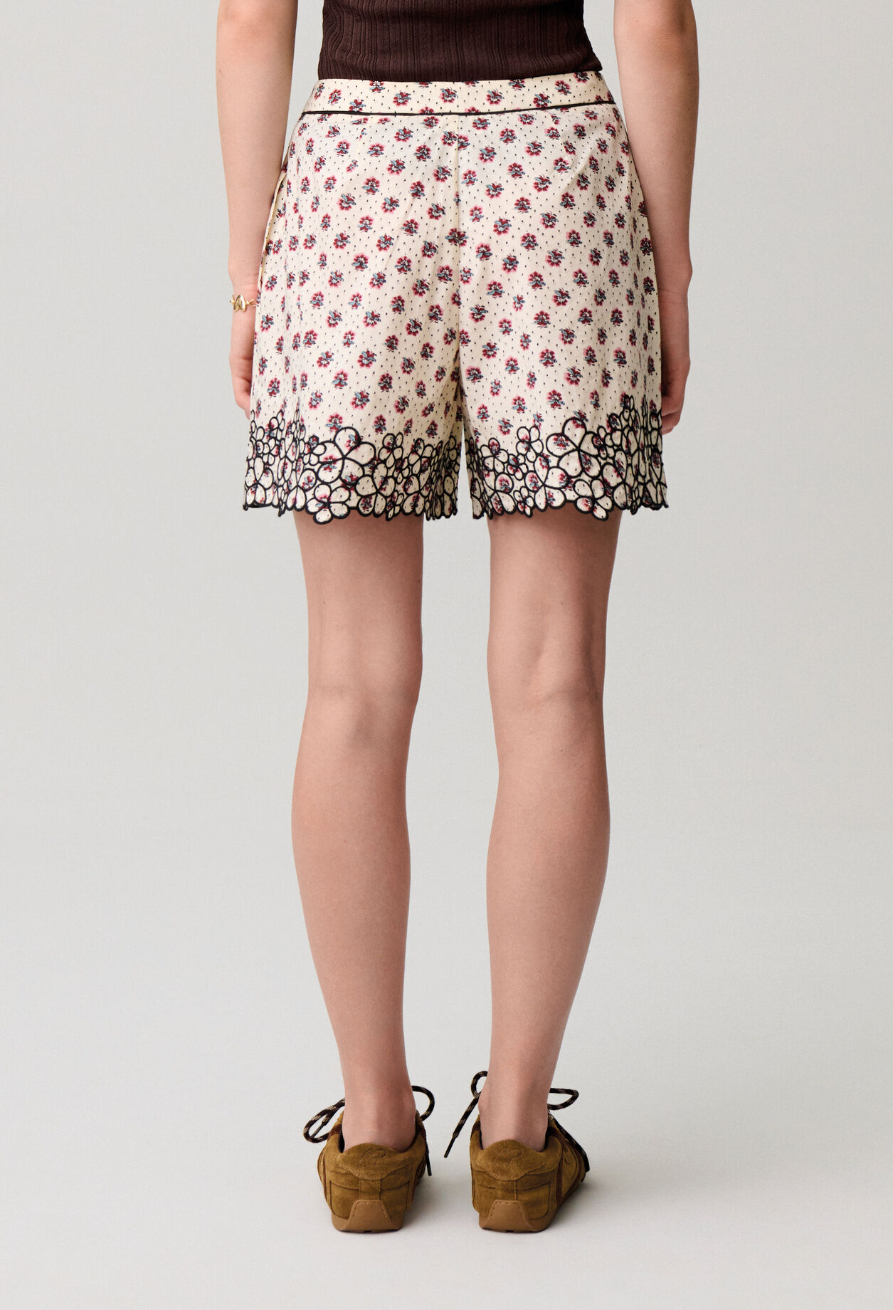 Short popeline broderie fleur