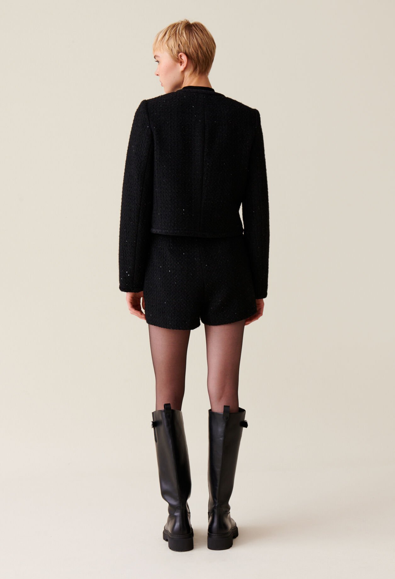 Veste droite noire tweed