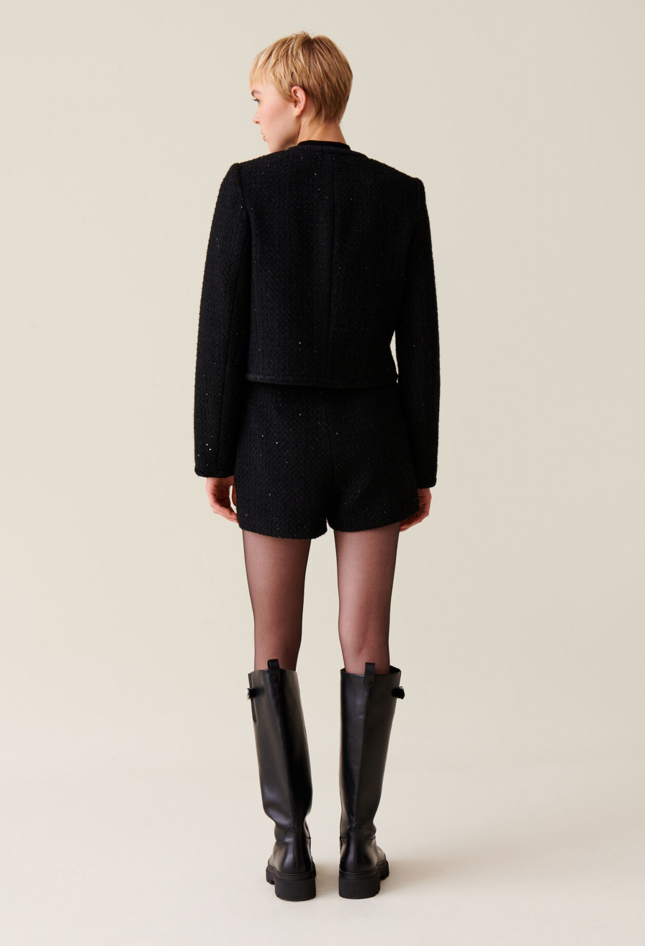 Veste droite noire tweed