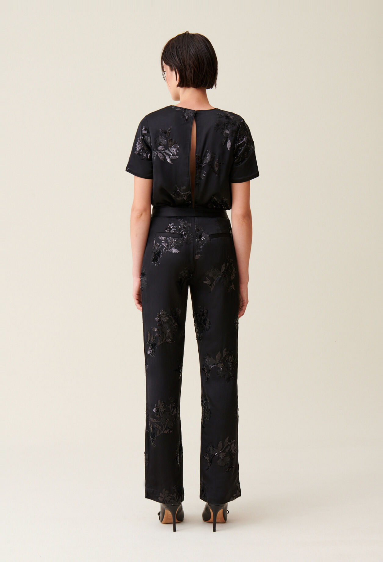 Pantalon sequins brod&eacute;s noir
