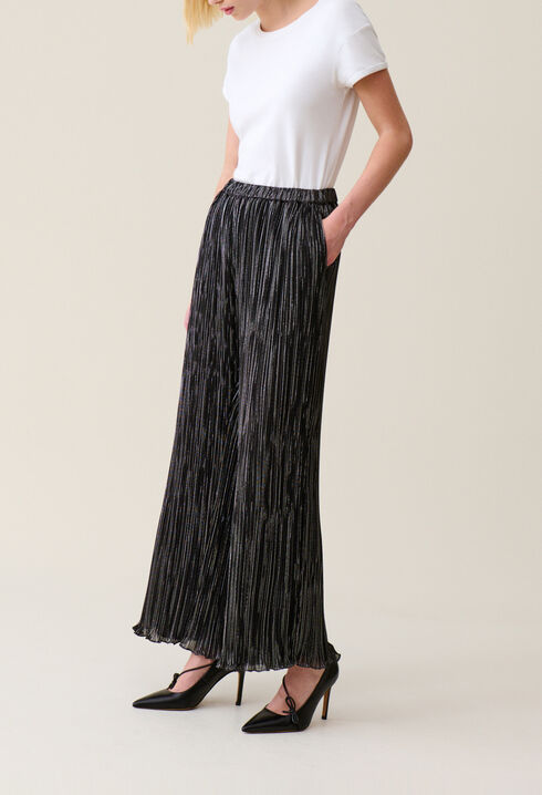 Pantalon fluide pliss&eacute; argent&eacute;