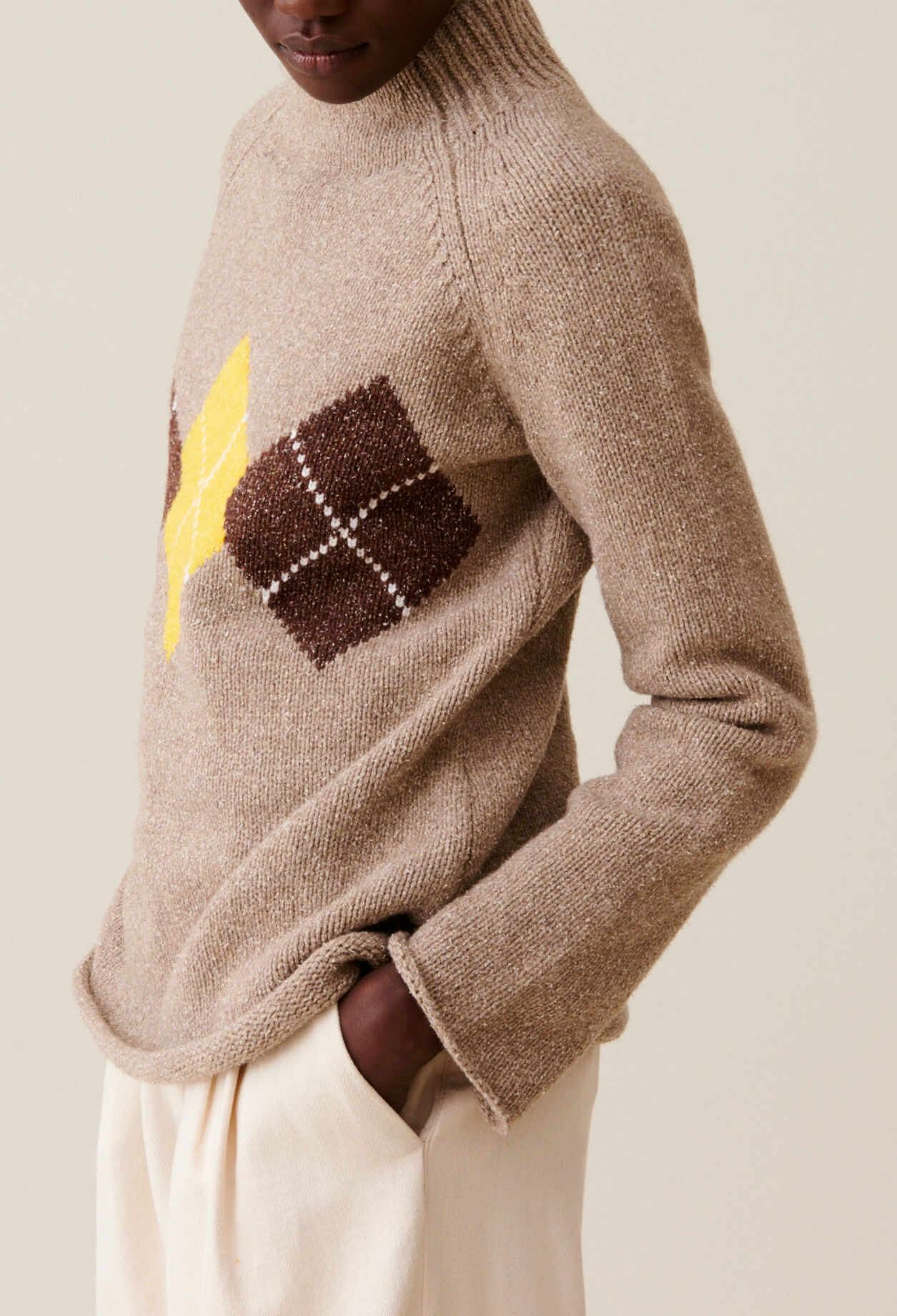 Pull oversized col chemin&eacute;e motifs