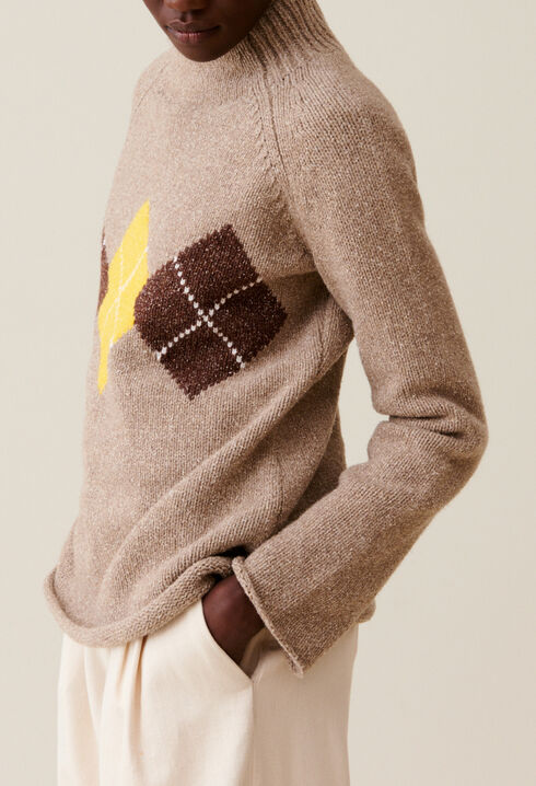 Pull oversized col chemin&eacute;e motifs