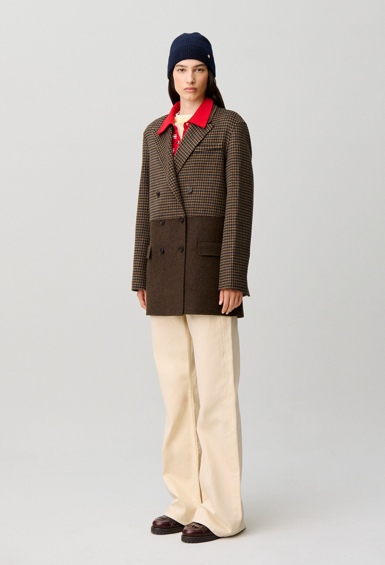 Manteau laine carreaux uni