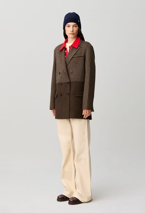 Manteau laine carreaux uni