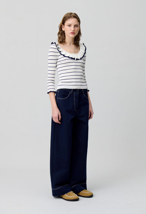 Top maille fine rayé volanté