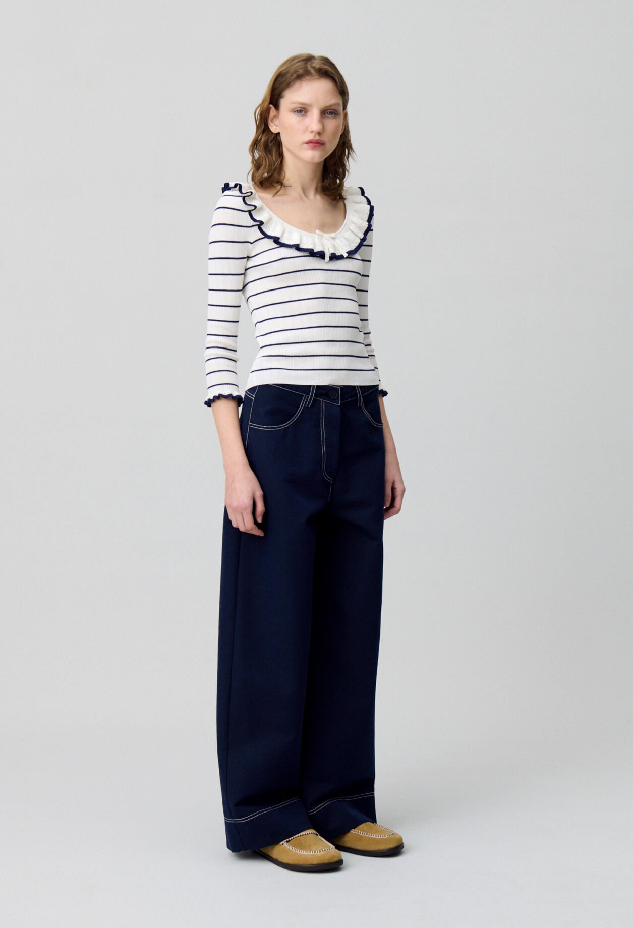 Top maille fine rayé volanté