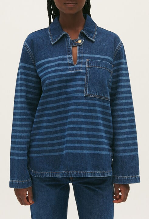 Top denim rayé