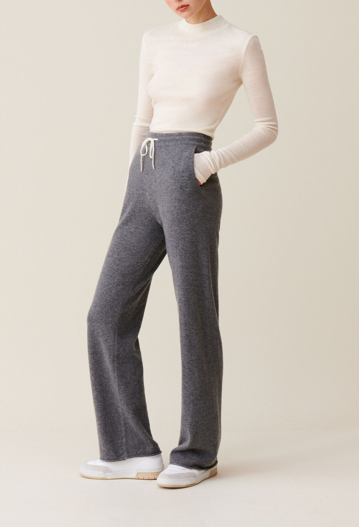 Pantalon fluide cachemire gris
