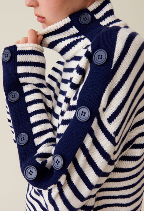 Pull marinière col montant