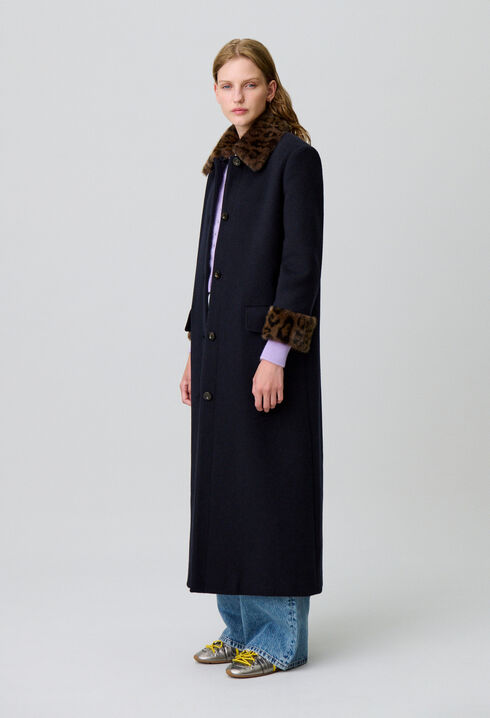 Manteau long laine léopard