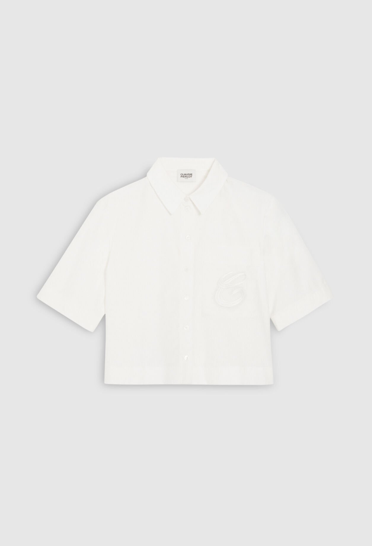 Chemise courte brodée écrue