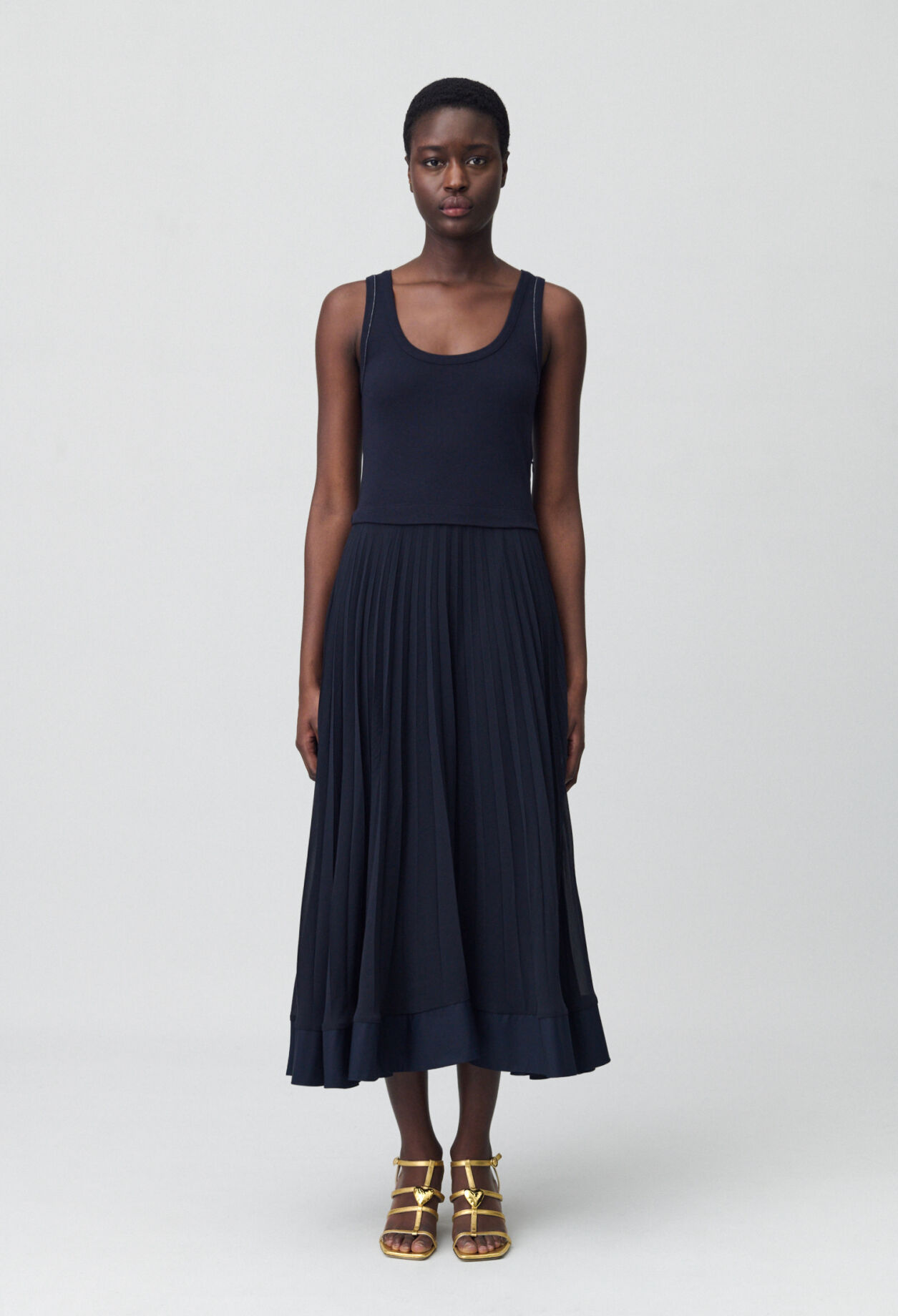 Robe longue plissée marine