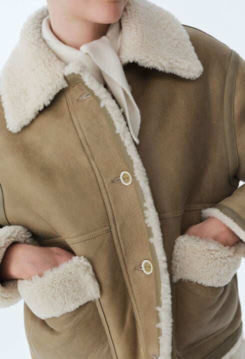 Veste peau lainée courte beige