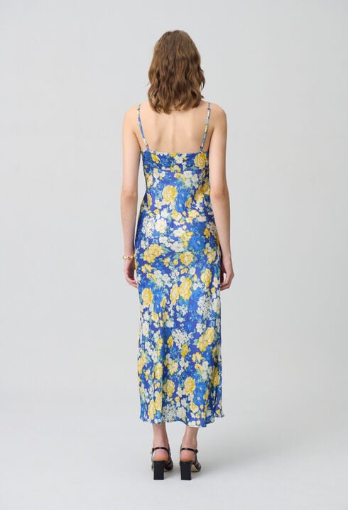 Robe longue satinée florale
