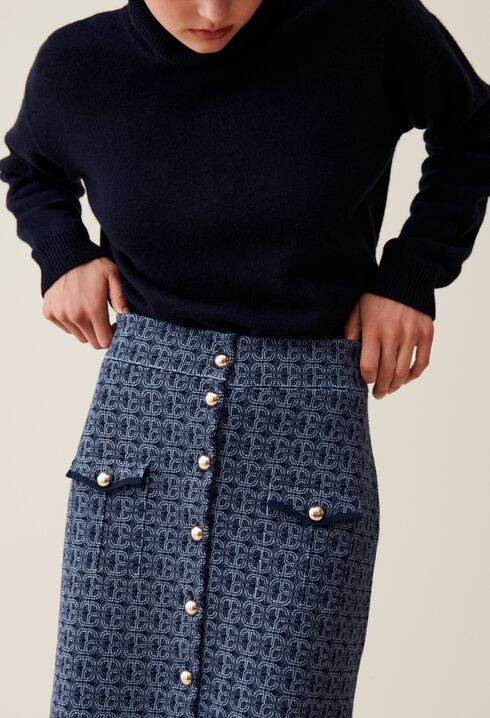 Jupe monogramme taille haute marine