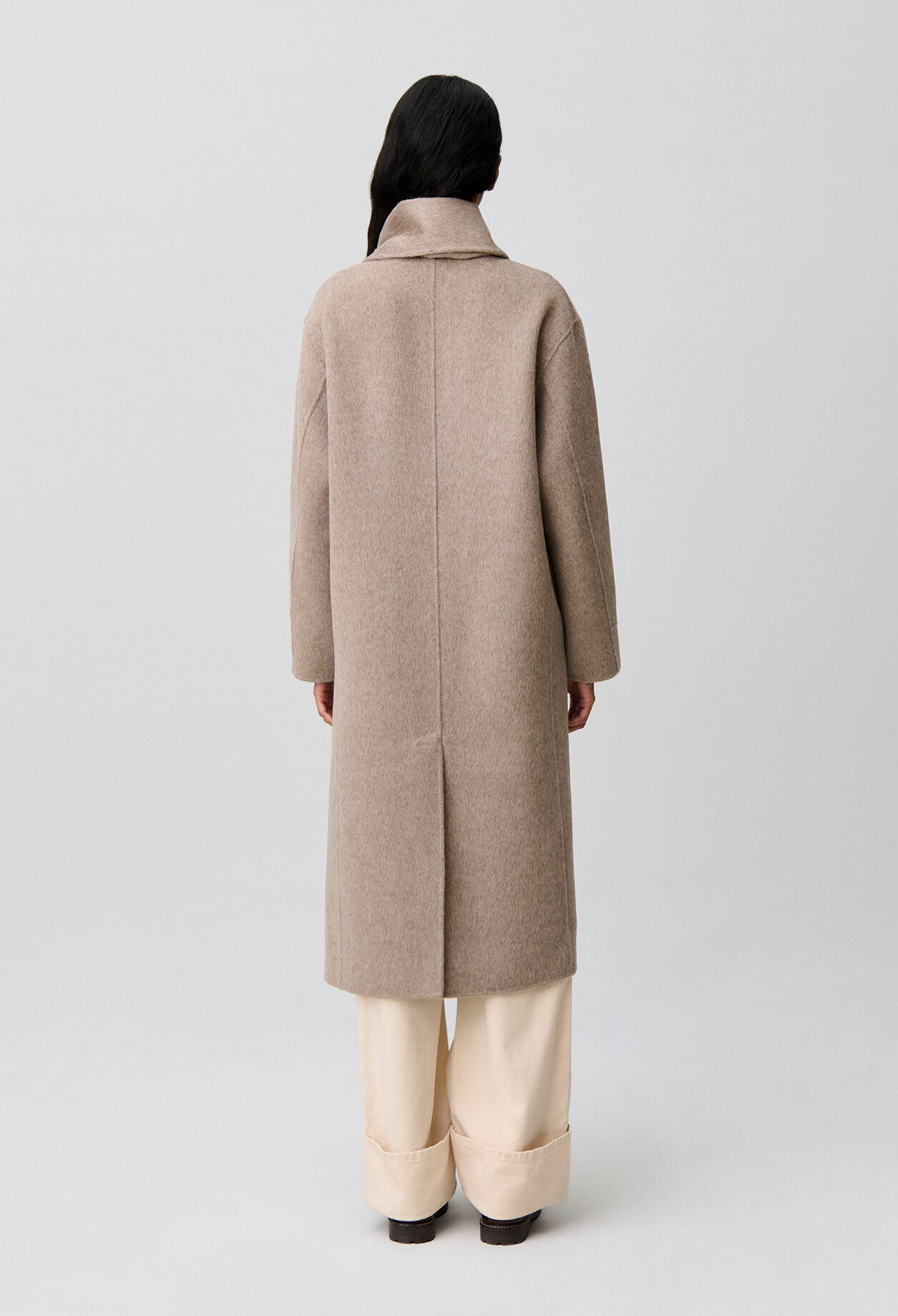 Manteau long laine col foulard