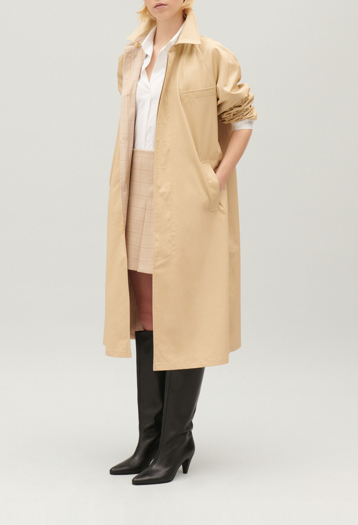 Manteau réversible mi-long beige