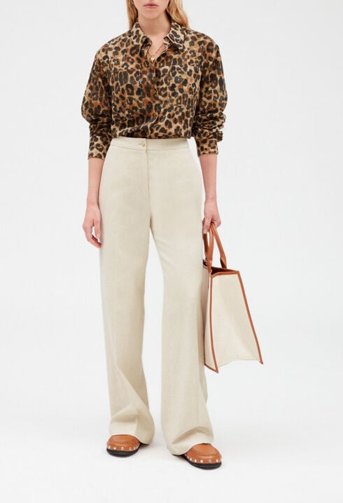 Pantalon beige coton et lin