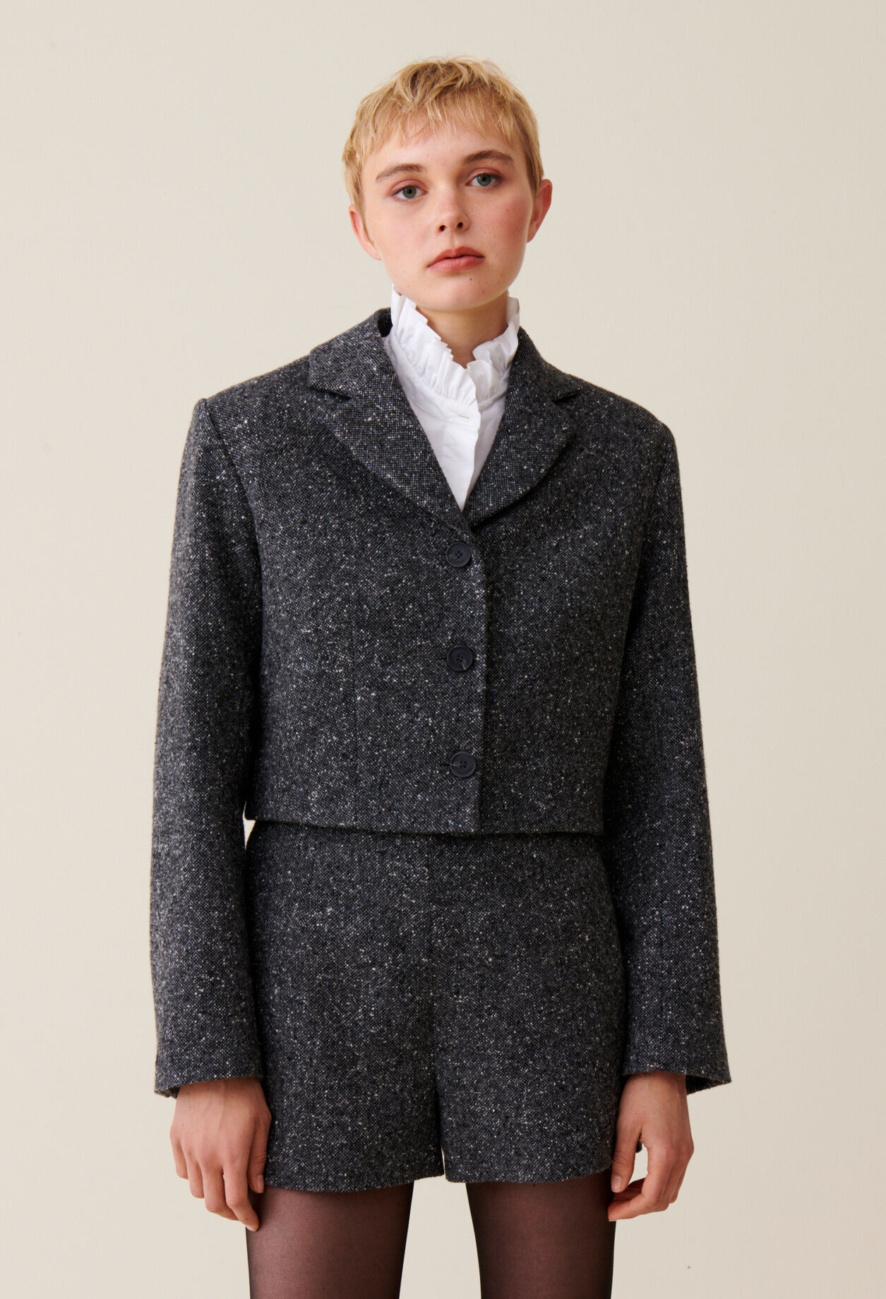 Veste tweed gris laine mélangée