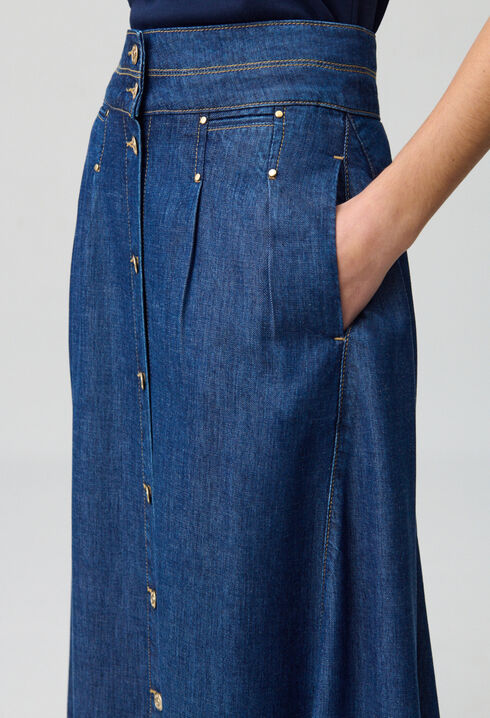 Jupe denim longue à boutons