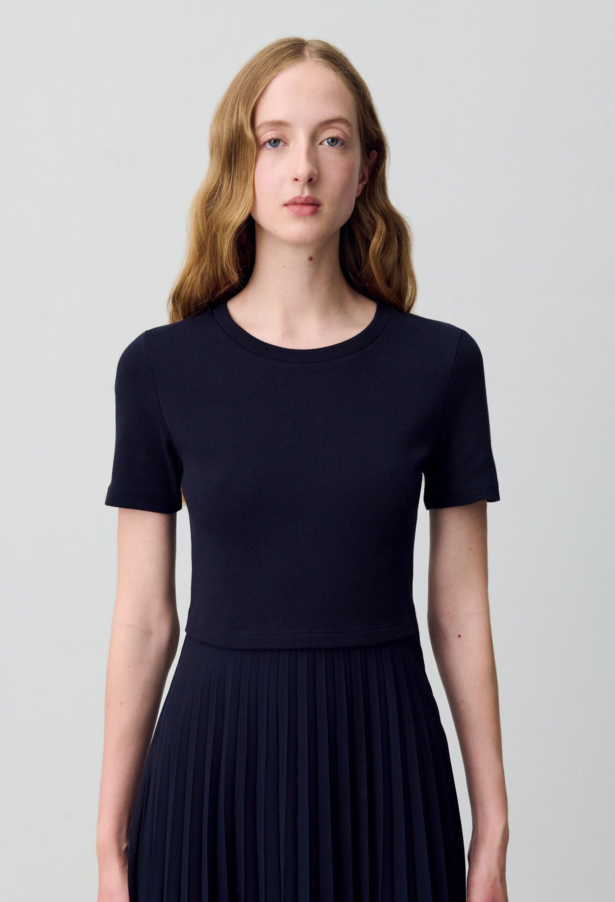 Robe midi bi-matière noire et marine 