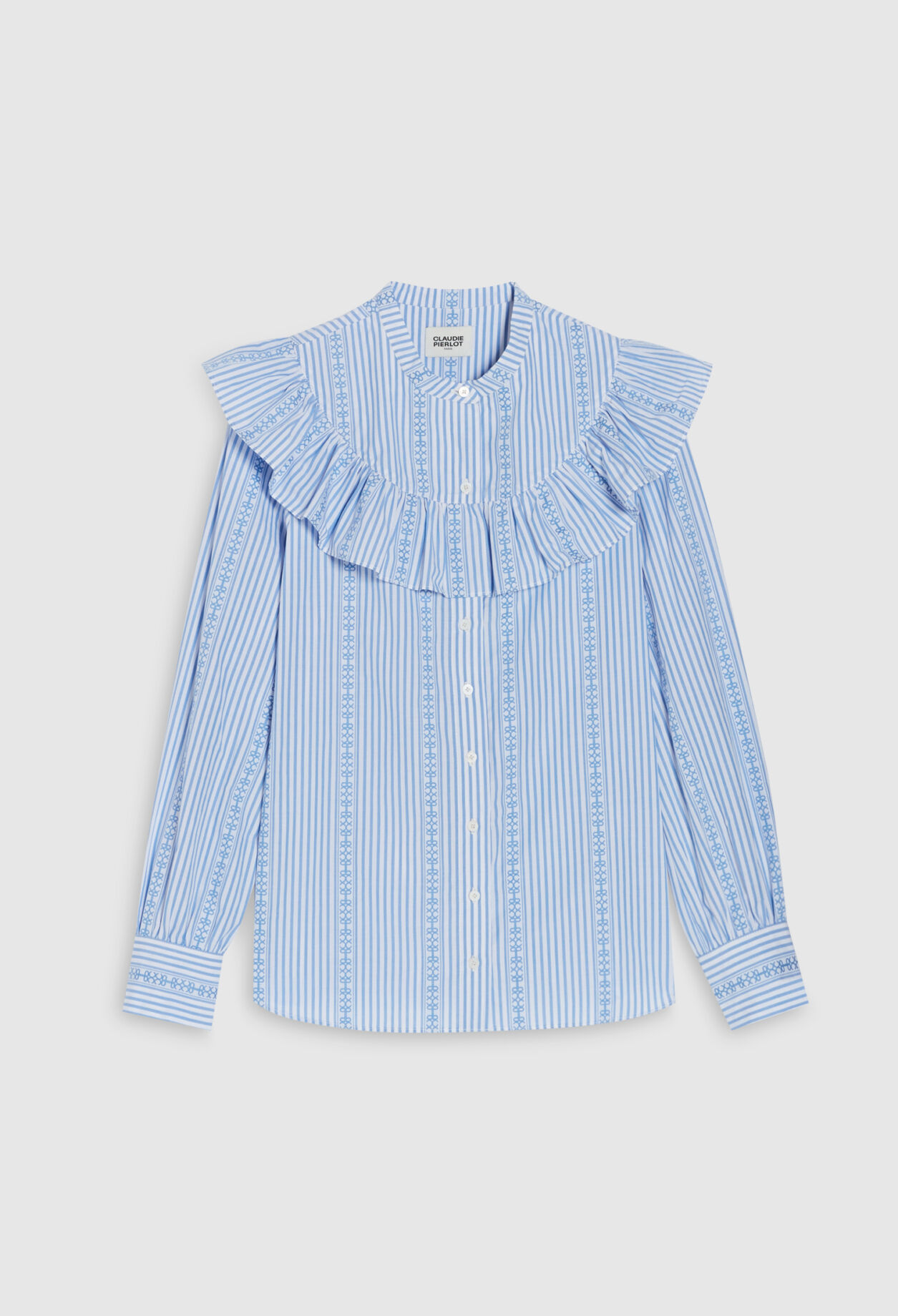 Chemise col volant&eacute; bleue