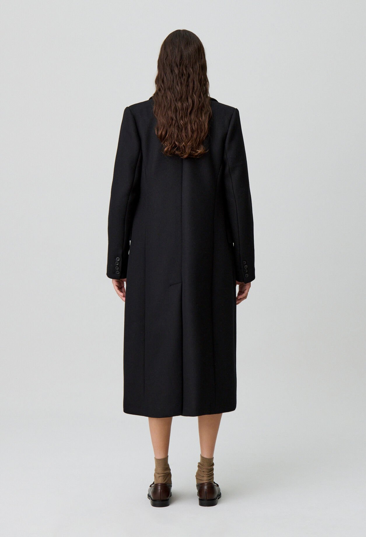 Manteau long droit laine