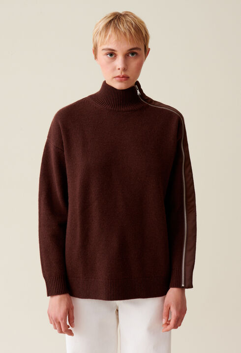 Pull col montant zippé marron