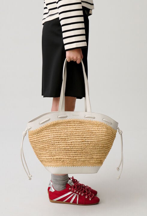 Panier raphia cuir