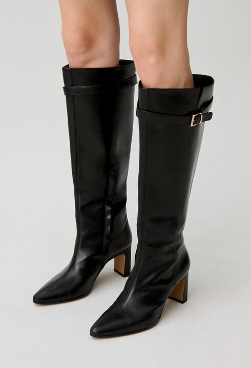 Bottes hautes cuir lisse cir&eacute;