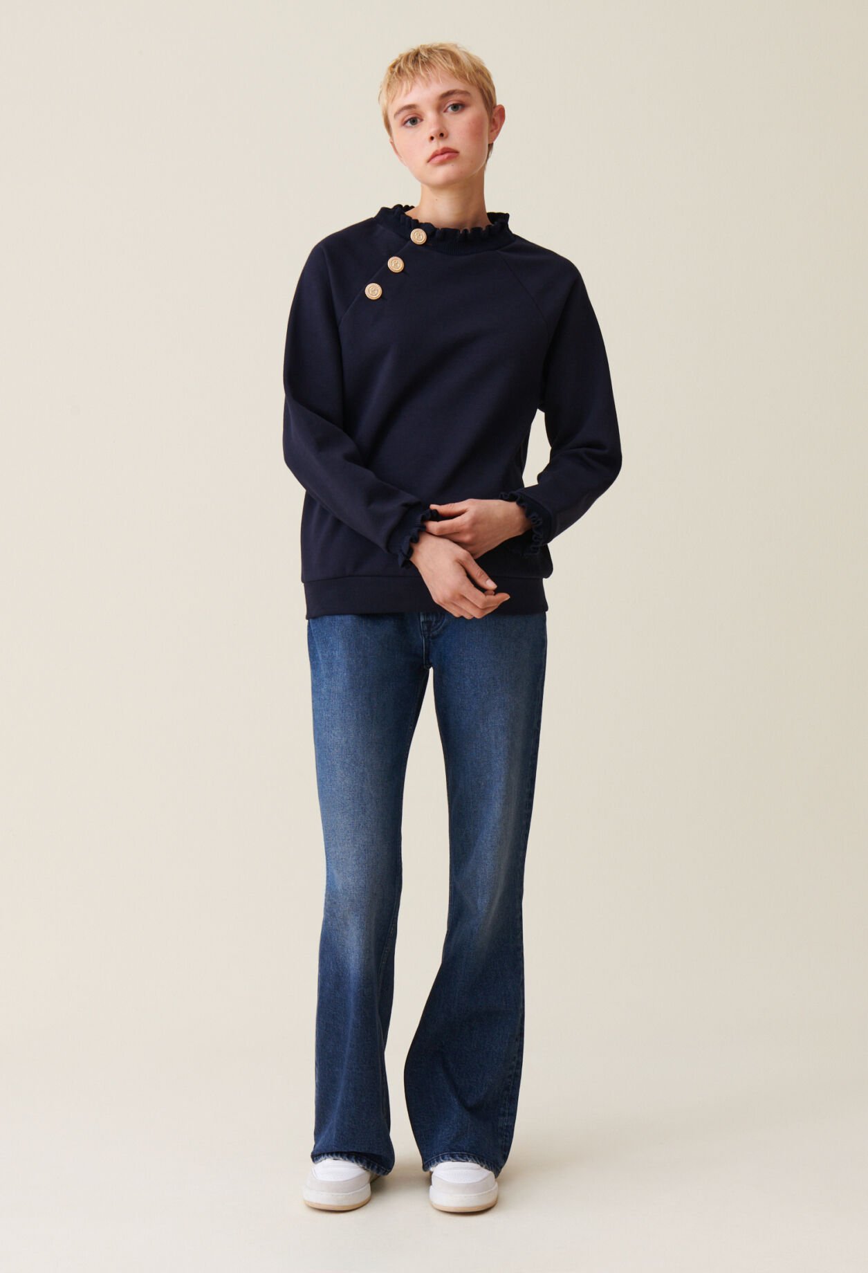 Sweatshirt col boutons marine