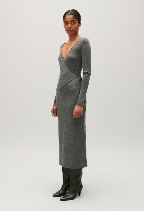 Robe midi jersey laine gris clair