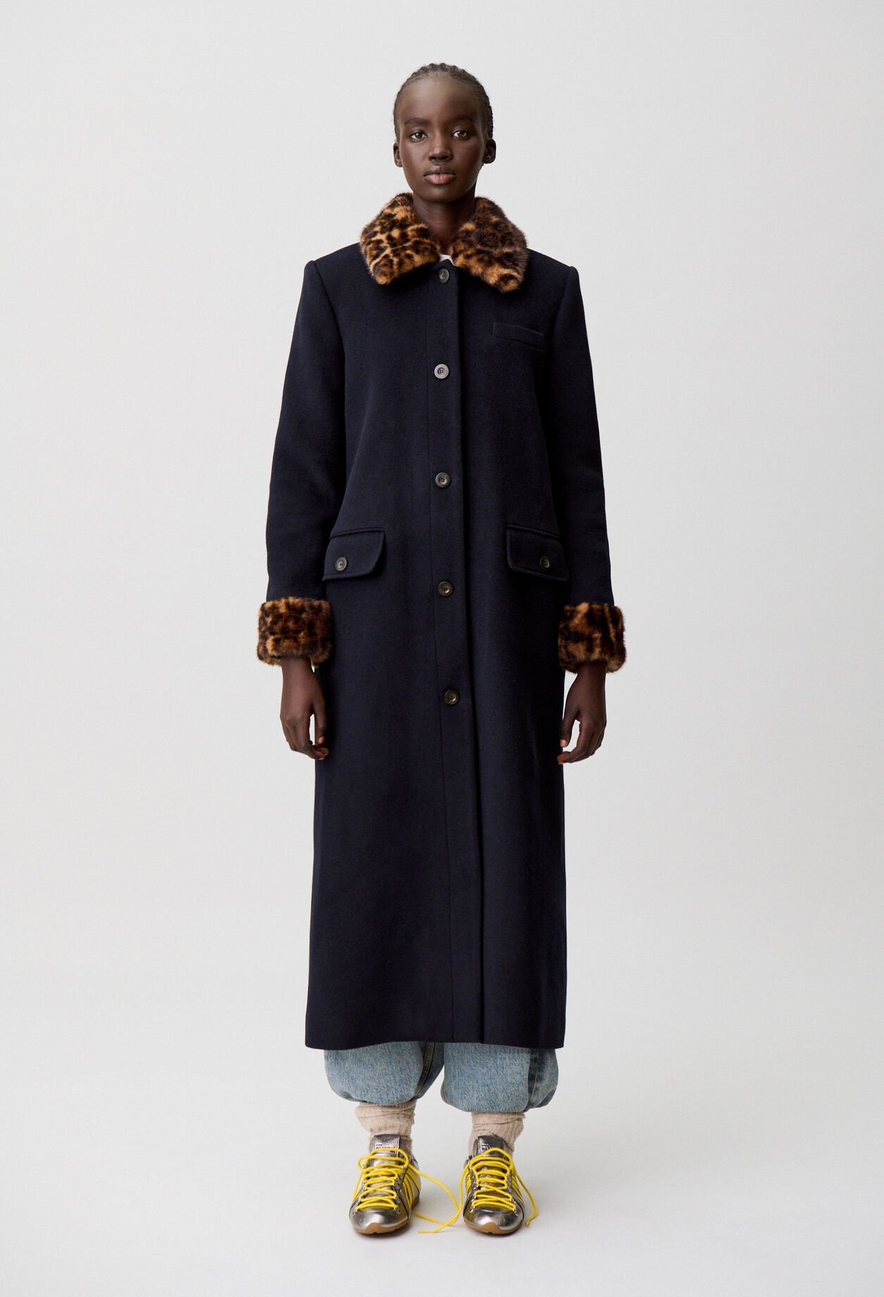 Manteau long laine léopard