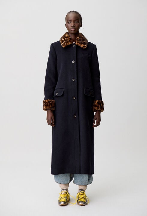 Manteau long laine léopard