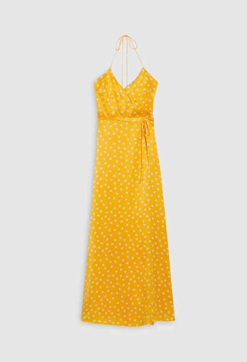 Robe longue portefeuille soie jaune