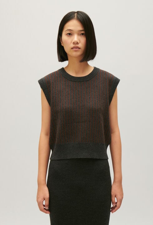 Pull sans manches maille rayée