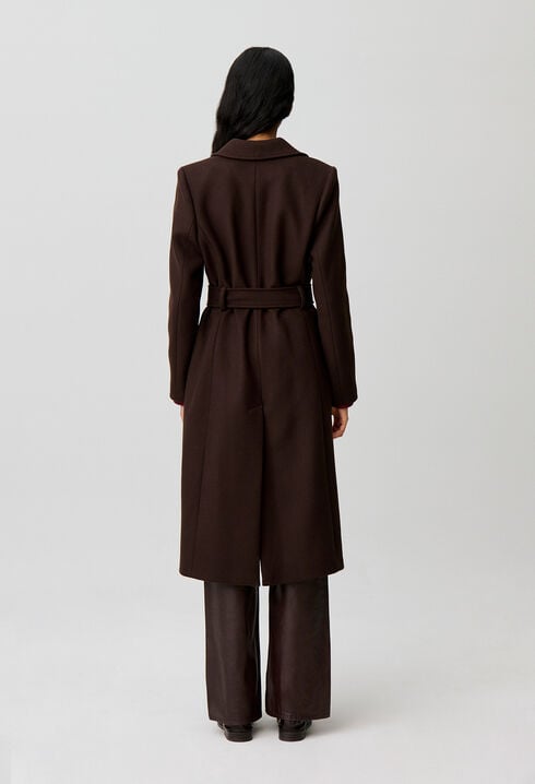 Manteau long laine ceinture