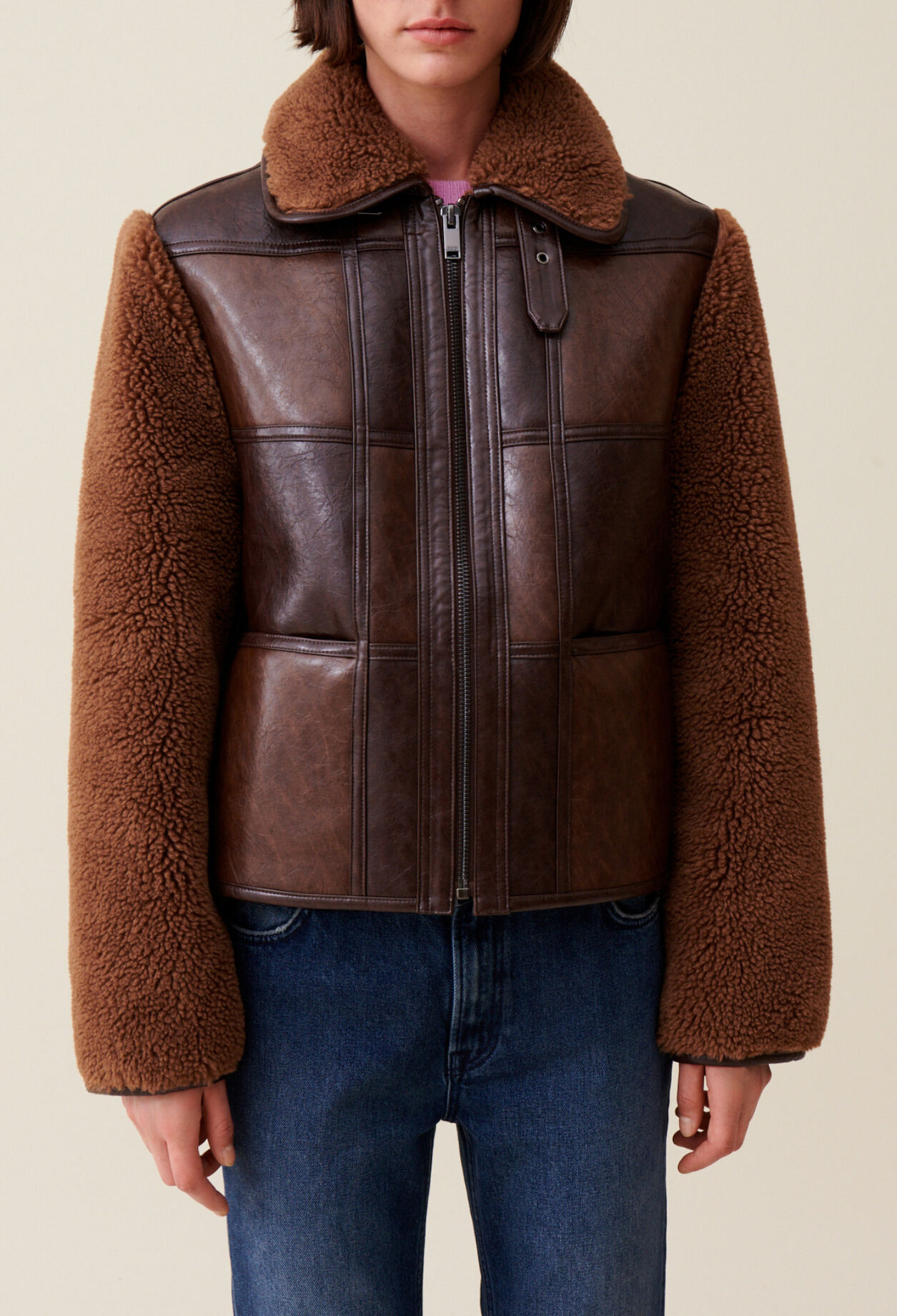 Veste bi-mati&egrave;re courte bicolore