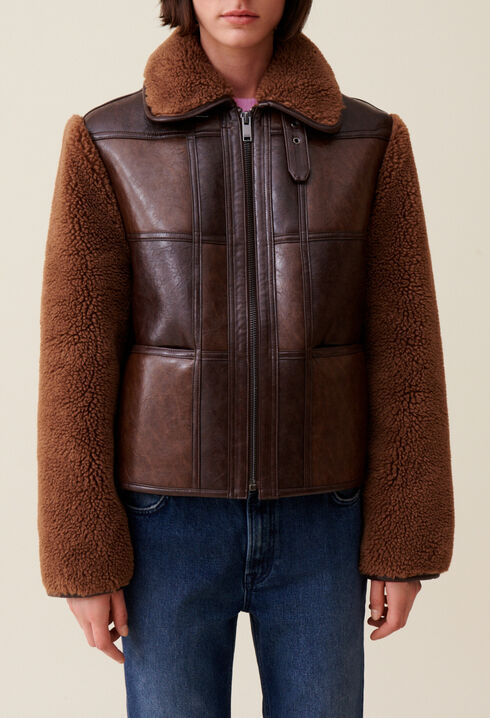 Veste bi-mati&egrave;re courte bicolore