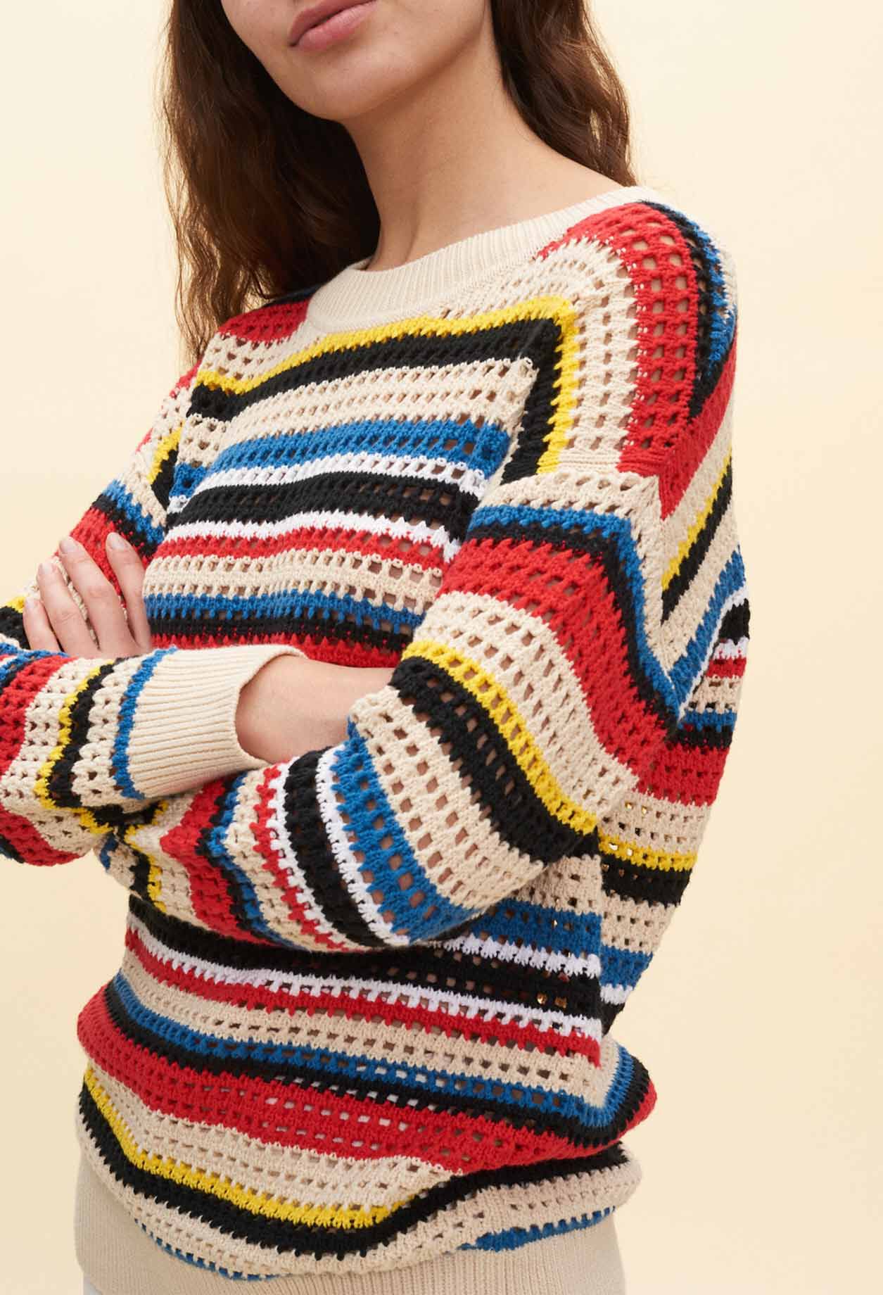 Pull rayé ajouré