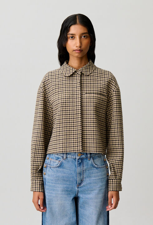 Veste courte laine m&eacute;lang&eacute;e &agrave; carreaux