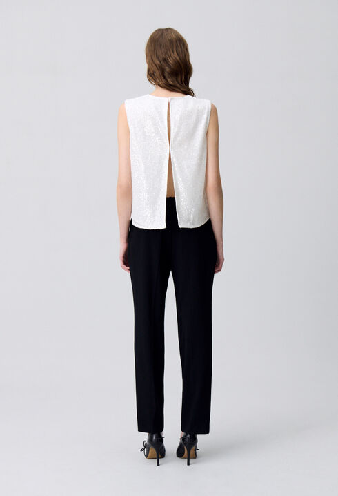 Top sans manches sequins écru