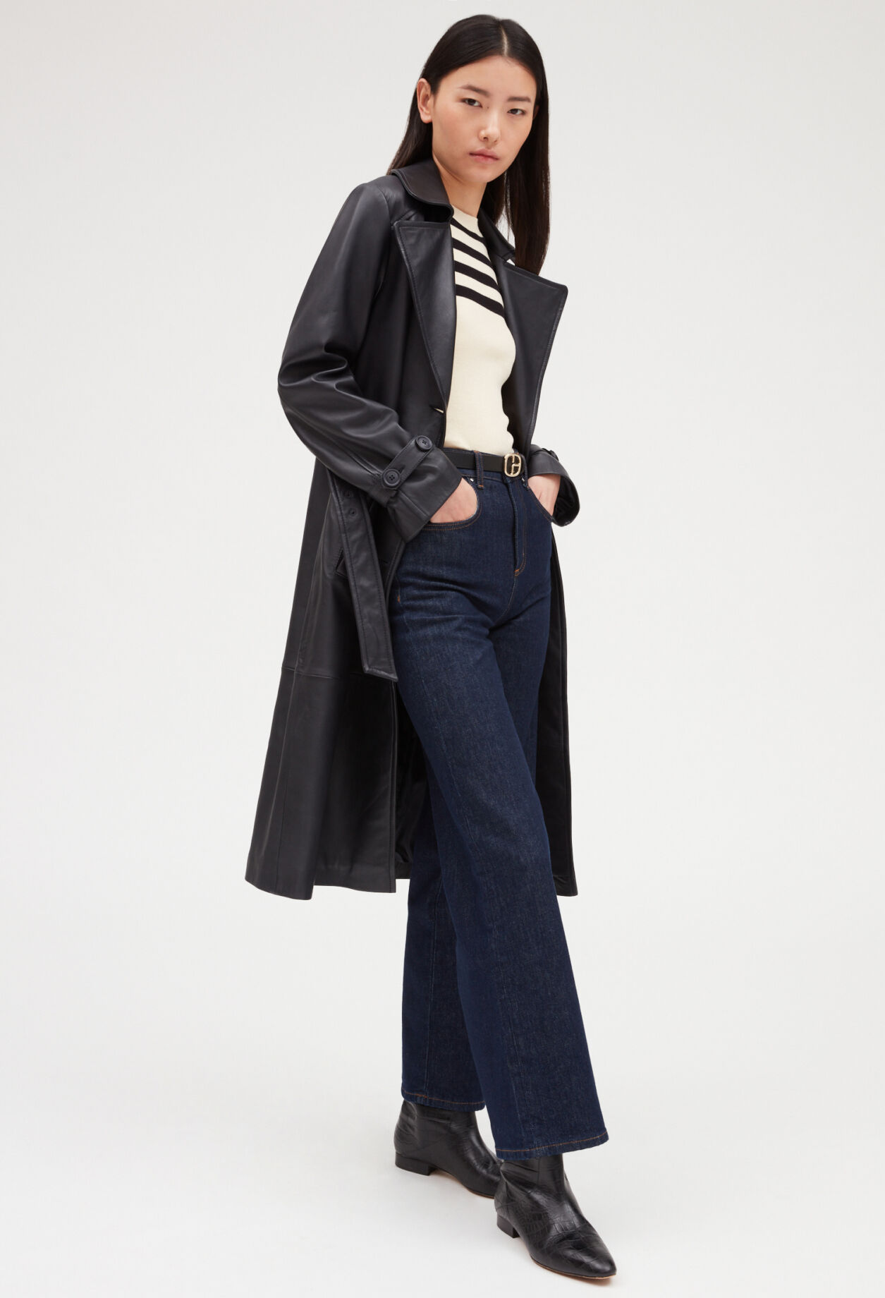 Trench marine cuir lisse