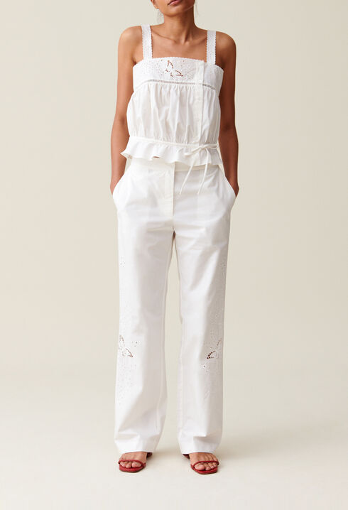Pantalon droit brod&eacute;