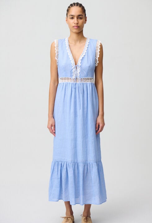 Robe longue rayée dentelle