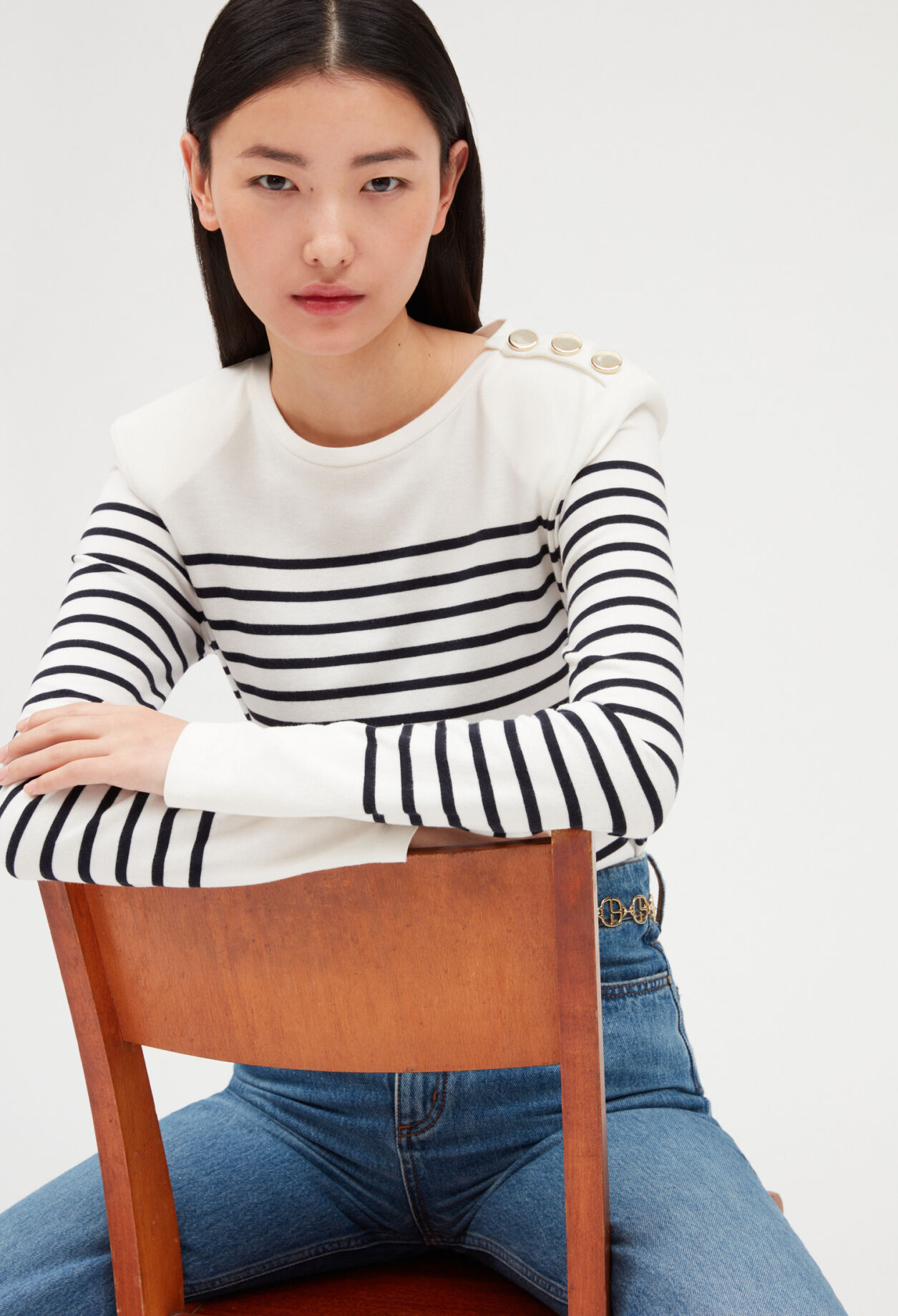 T-shirt marinière à bouton
