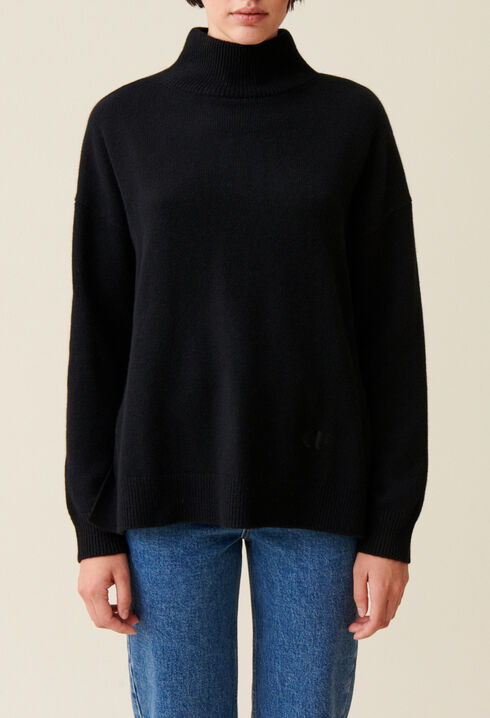 Pull col montant cachemire noir