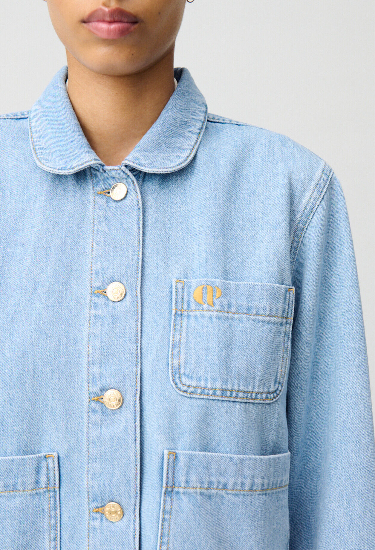 Veste jean denim col claudine